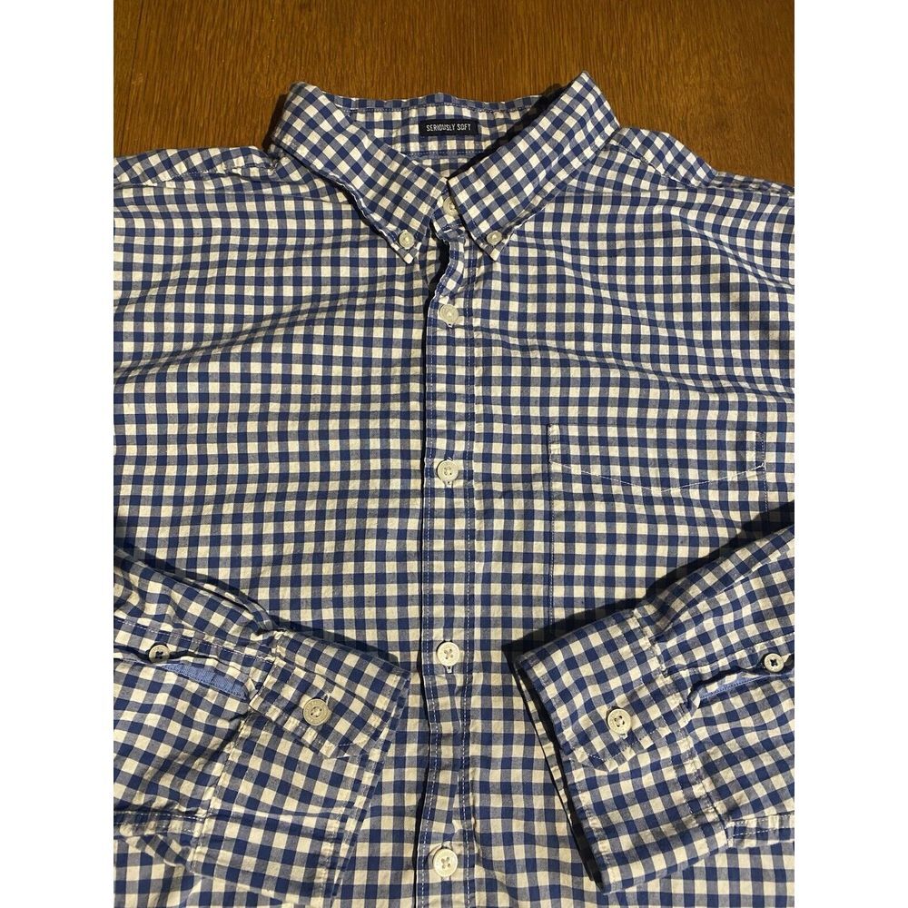 American Eagle Shirt Mens 2XL XXL Blue Check Long Sleeve ButtonUp Seriously Soft